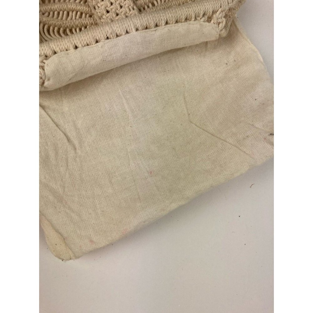 *Boho Small Macrame Purse Double Wood Handles Button Closure Lined - Picture 6 of 6
